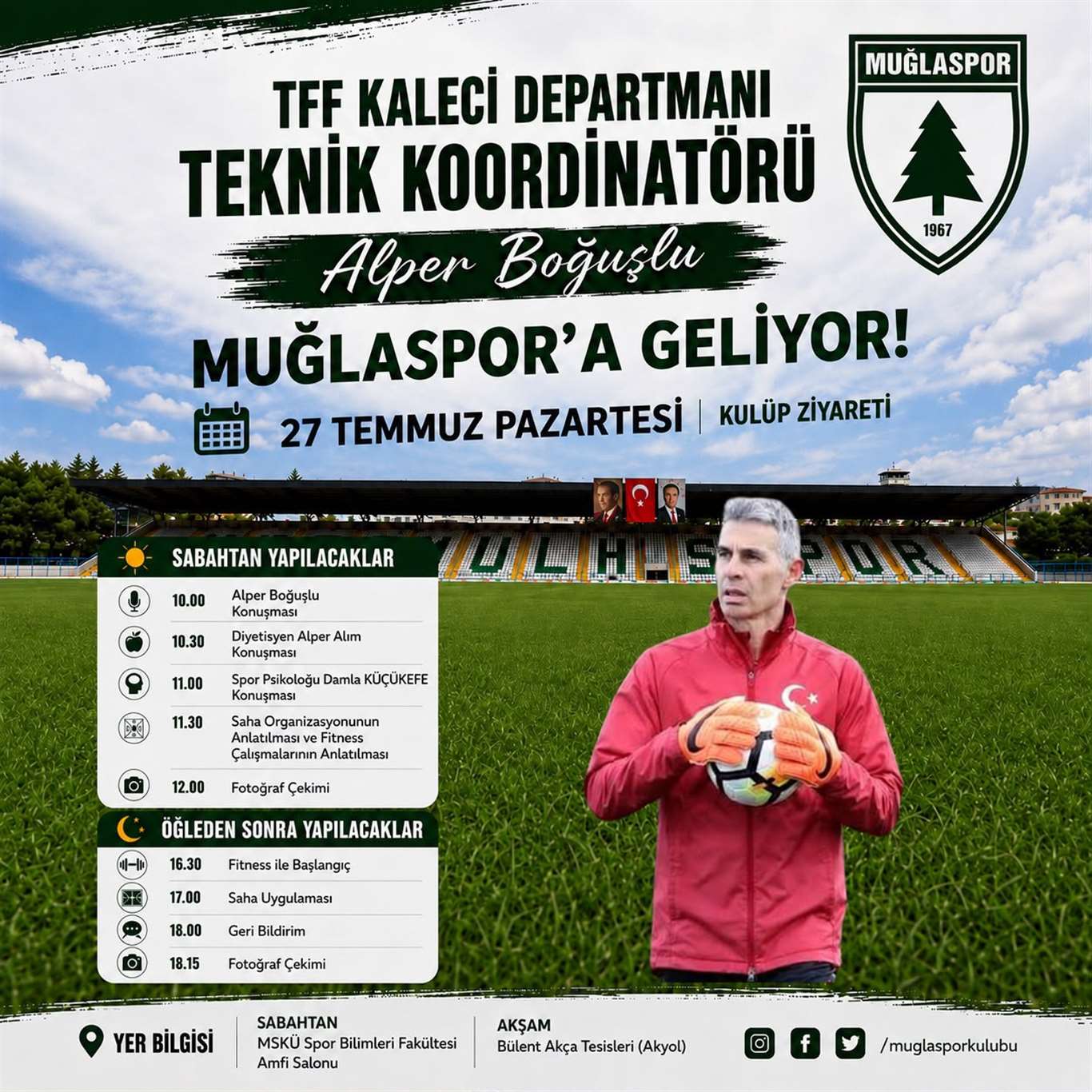 TFF Kaleci Departmanı Teknik Koordinatörü Alper Boğuşlu Muğlaspor’a konuk olacak haberi